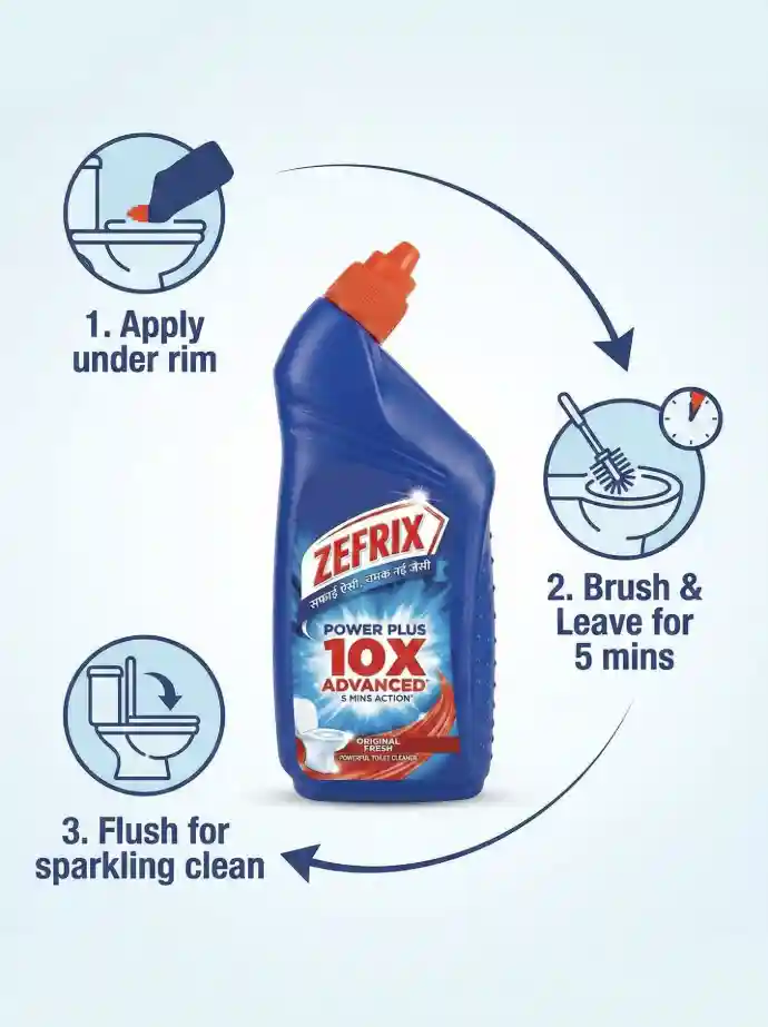 ZEFRIX Toilet Cleaner bottle with easy-to-use nozzle for hygienic cleaning.
